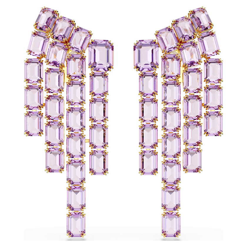 swarovski أقراط بمشبك millenia، قطع مُثمَّن، شكل ثريا، لون أرجواني، طلاء باللون الذهبي