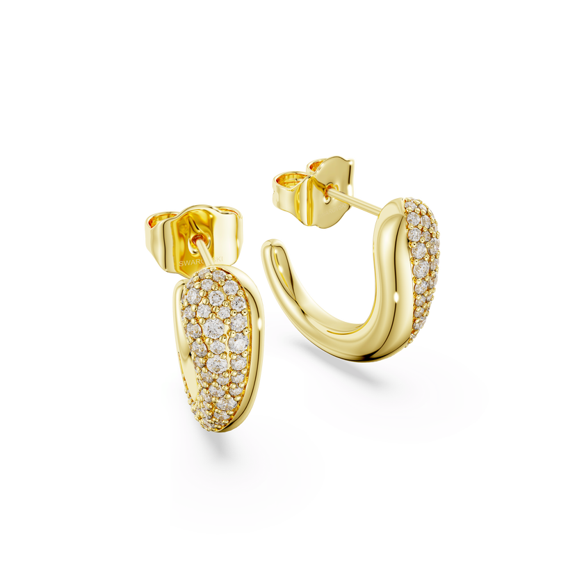 swarovski أقراط حلقية classica، قطع مستدير، لون أبيض، فضة استرليني، لمسة نهائية من الذهب عيار 18 قيراط