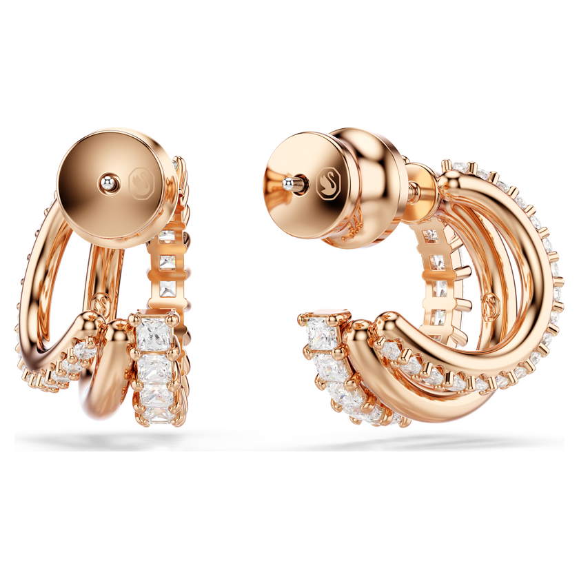 swarovski أقراط حلقية hyperbola، قطع متنوع، صغير، لون أبيض، طلاء باللون الذهبي الوردي