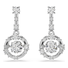 swarovski constella drop earrings  round cut  dancing stone  white  rhodium plated