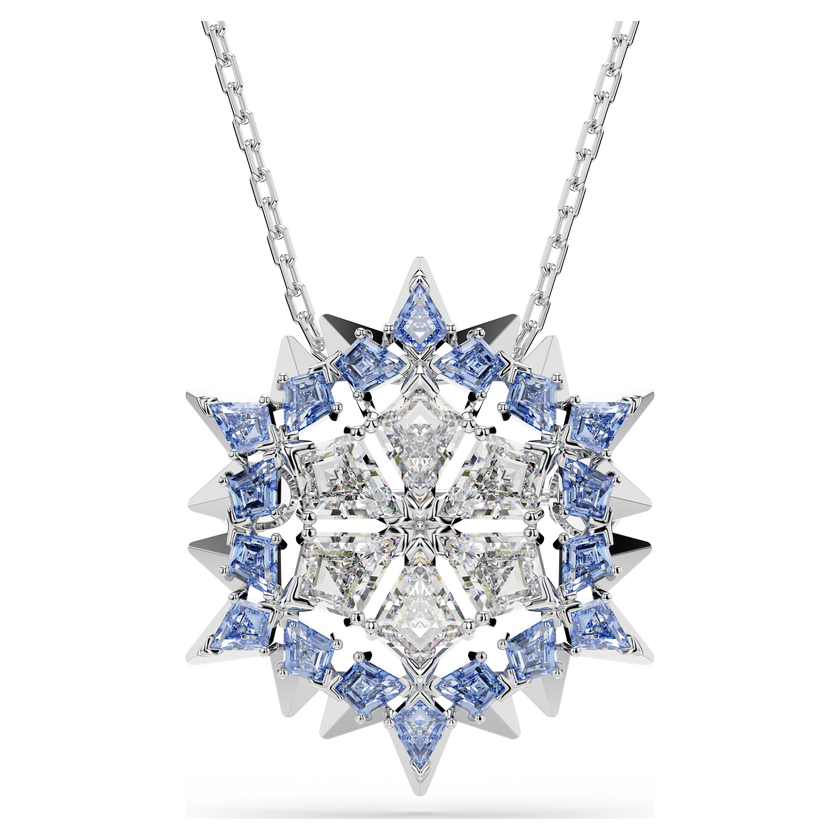 swarovski قلادة وبروش magic، شكل ندفة ثلج، لون أزرق، طلاء روديوم