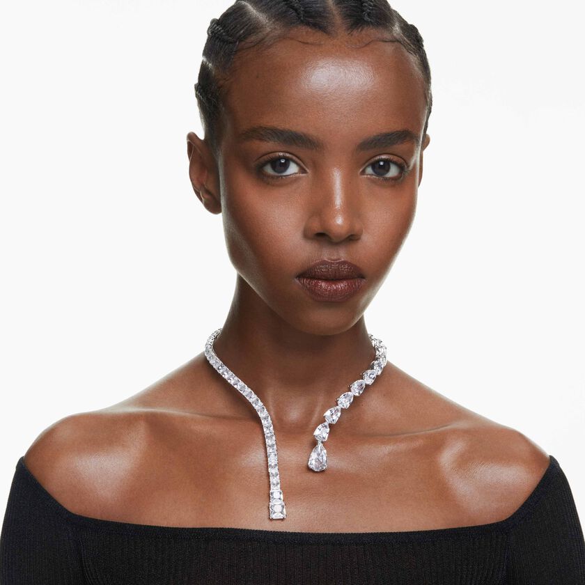 swarovski عقد matrix مفتوح، قطع متنوع، لون أبيض، طلاء روديوم