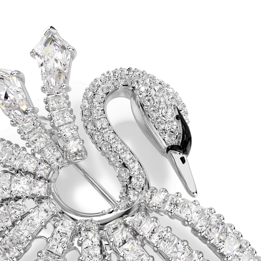 swarovski بروش vienna، قطع متنوع، شكل بجعة، لون أبيض، طلاء روديوم