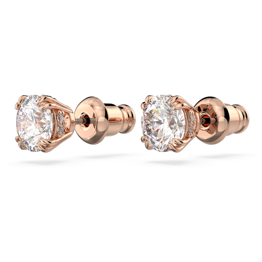 swarovski أقراط دبوسية stilla، قطع مستدير، لون أبيض، طلاء ذهبي وردي