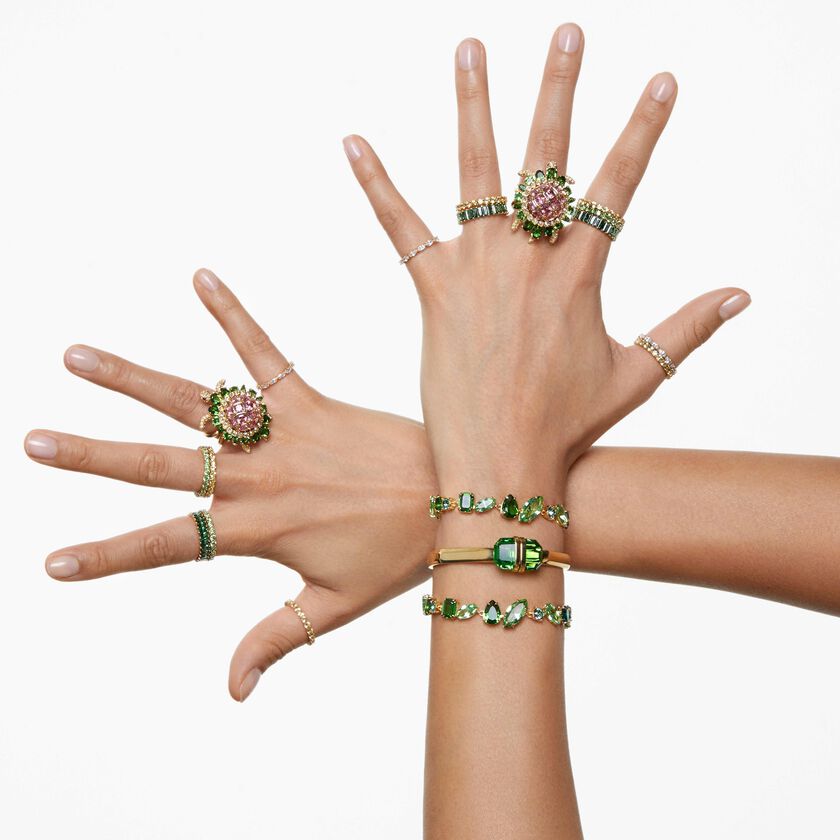 swarovski خاتم matrix، قطع باغيت، لون أخضر، طلاء بلون ذهبي