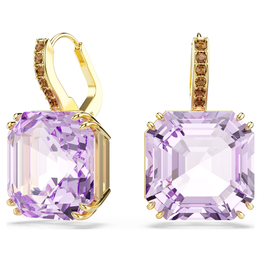 swarovski أقراط متدلية millenia، قطع مربع، لون أرجواني، لمسة نهائية من الذهب عيار 18 قيراط