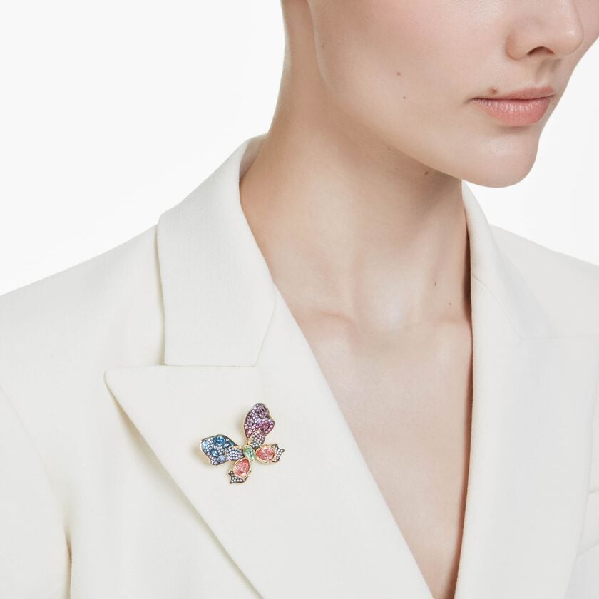 swarovski قلادة وبروش idyllia، قطع متنوع، كريستالات مُتراصَّة، شكل فراشة، ألوان متعددة، لمسة نهائية من معادن مختلطة