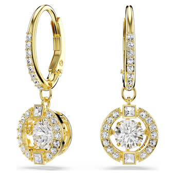 swarovski أقراط متدلية una angelic، قطع مستدير، لون أبيض، لمسة نهائية من الذهب عيار 18 قيراط