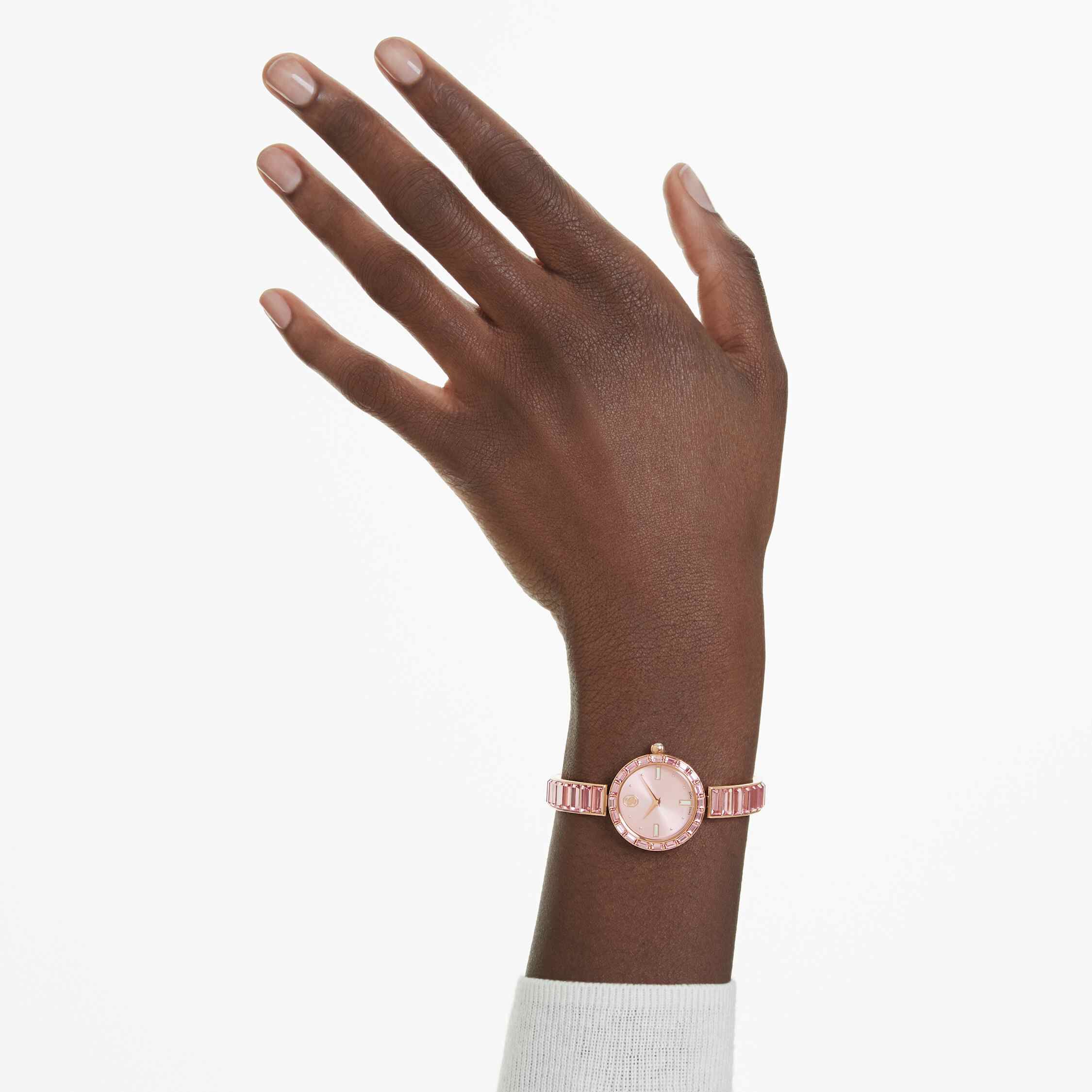 swarovski ساعة يد matrix bangle، صناعة سويسرية، سوار كريستال، لون وردي، لمسة نهائية باللون الذهبي الوردي