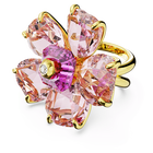 swarovski خاتم كوكتيل idyllia، على شكل زهرة، لون وردي، طلاء بلون ذهبي
