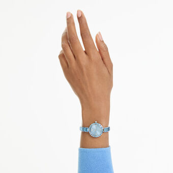 swarovski ساعة matrix بتصميم سوار، صناعة سويسرية، سوار كريستال، لون أزرق، ستانلس ستيل