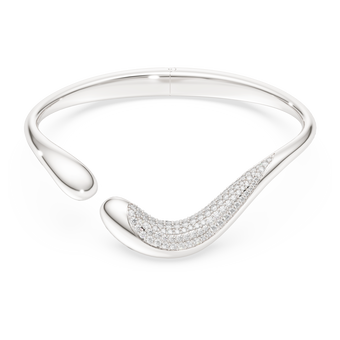 swarovski سوار classica، تصميم مفتوح، قطع مُستدير، لون أبيض، فضة استرليني