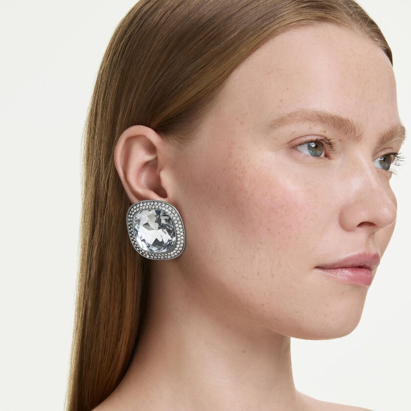 swarovski أقراط بمشبك una angelic، قطع كوشن، لون أبيض، طلاء روتينيوم