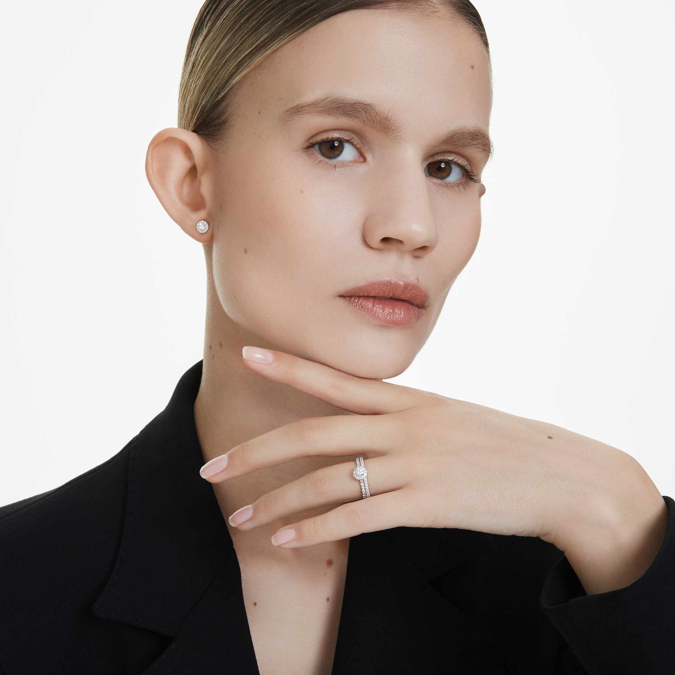 swarovski خاتم سوليتير eternity، أحجار ألماس مُصنعة في المختبر بإجمالي 0 45 قيراط، فضة إسترليني