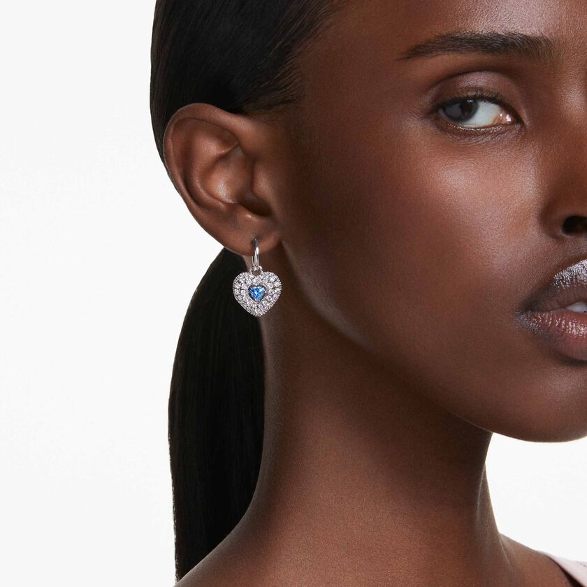 swarovski أقراط متدلية idyllia، على شكل قلب، لون أزرق، طلاء روديوم
