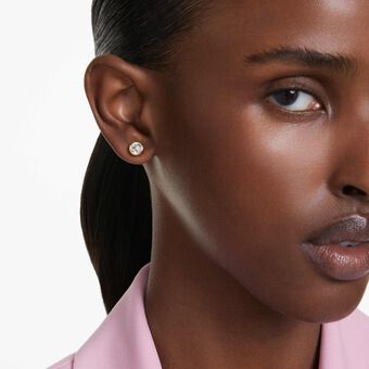 swarovski أقراط دبوسية imber، قطع مُستدير، لون أبيض، طلاء بلون ذهبي