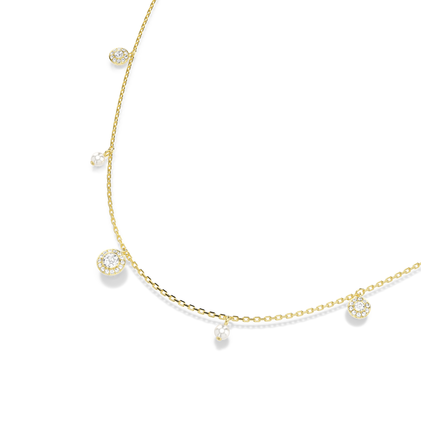 swarovski سلسلة una angelic، لآلئ كريستال، قطع مستدير، لون أبيض، طلاء باللون الذهبي