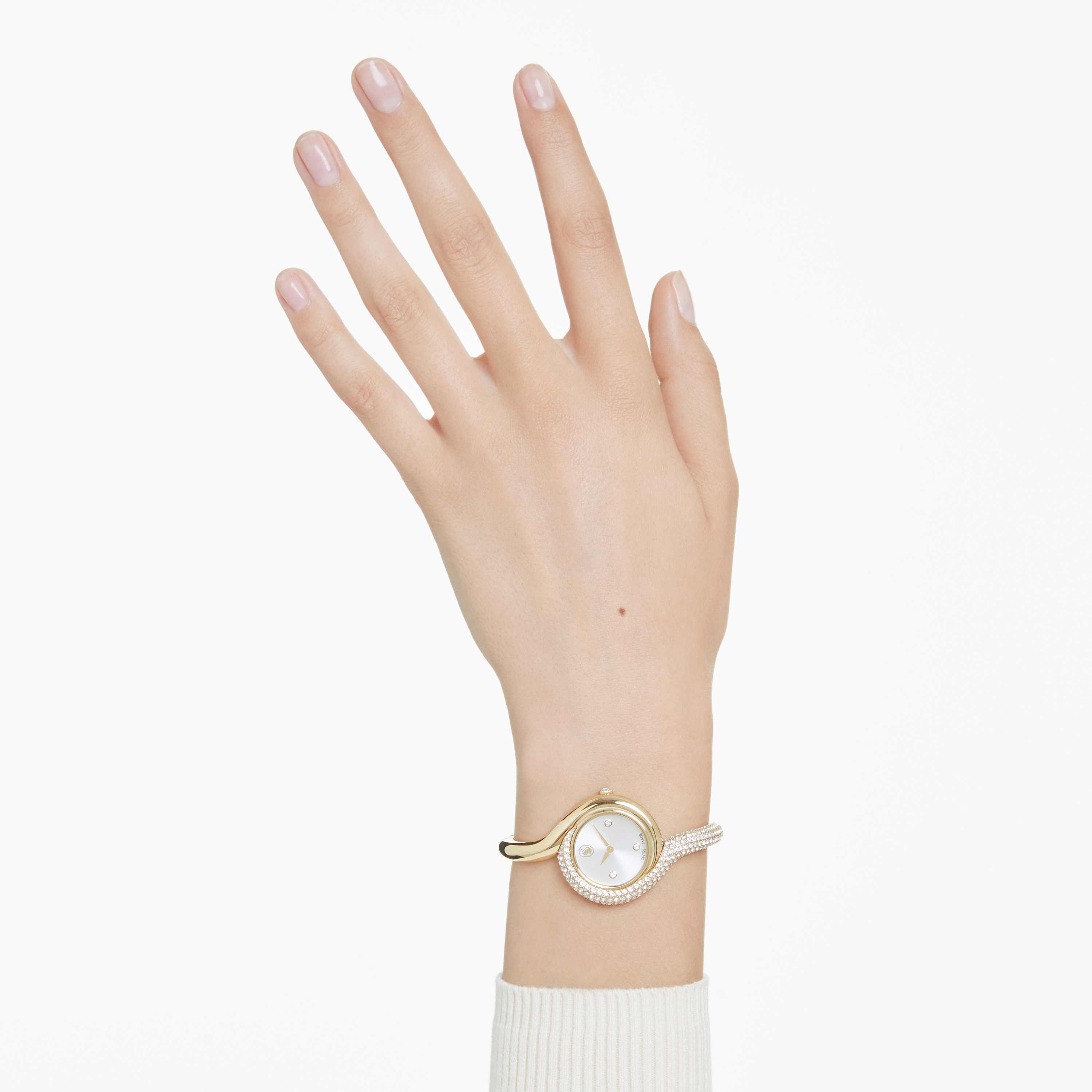 swarovski ساعة يد غير متماثلة dextera، صناعة سويسرية، سوار معدني، لون ذهبي، لمسة نهائية باللون الذهبي