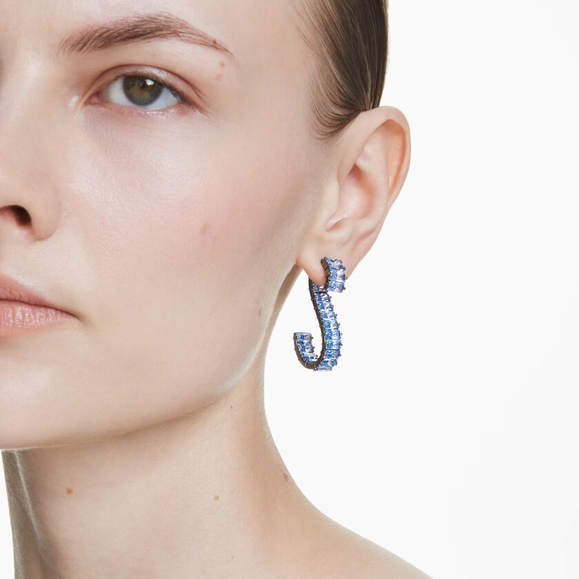 swarovski أقراط متدلية matrix، قطع باغيت، لون أزرق، طلاء روثينيوم