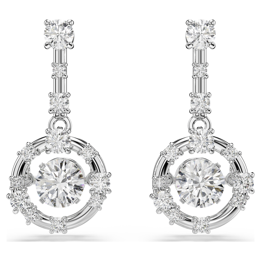 swarovski أقراط متدلية constella، قطع مستدير، حجر متراقص، لون أبيض، طلاء روديوم