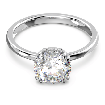 swarovski خاتم كوكتيل stilla، قطع مستدير، كريستالات متراصة، لون أبيض، طلاء روديوم