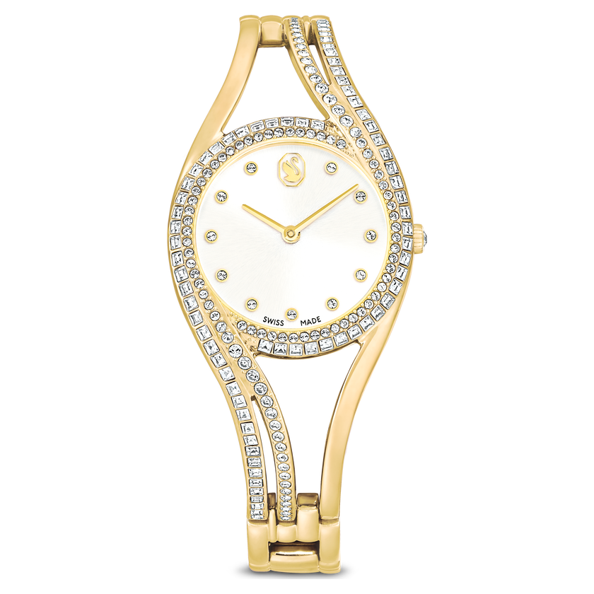 swarovski ساعة hyperbola bangle، صناعة سويسرية، سوار معدني، لون ذهبي، لمسة نهائية بلون ذهبي