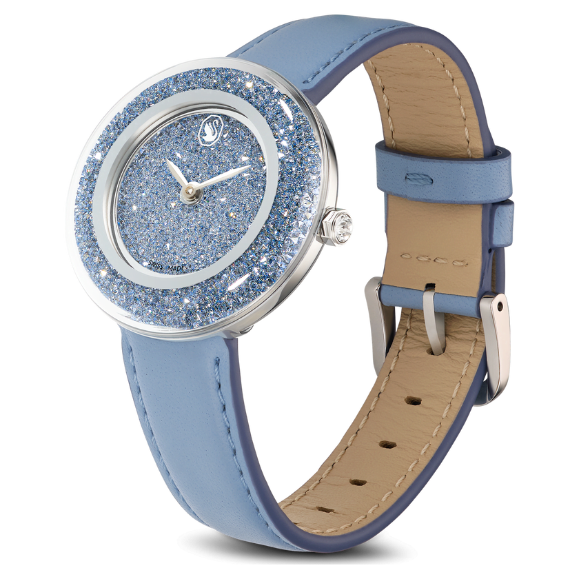 swarovski ساعة يد crystalline lustre، صناعة سويسرية، سوار جلد، لون أزرق، ستانلس ستيل