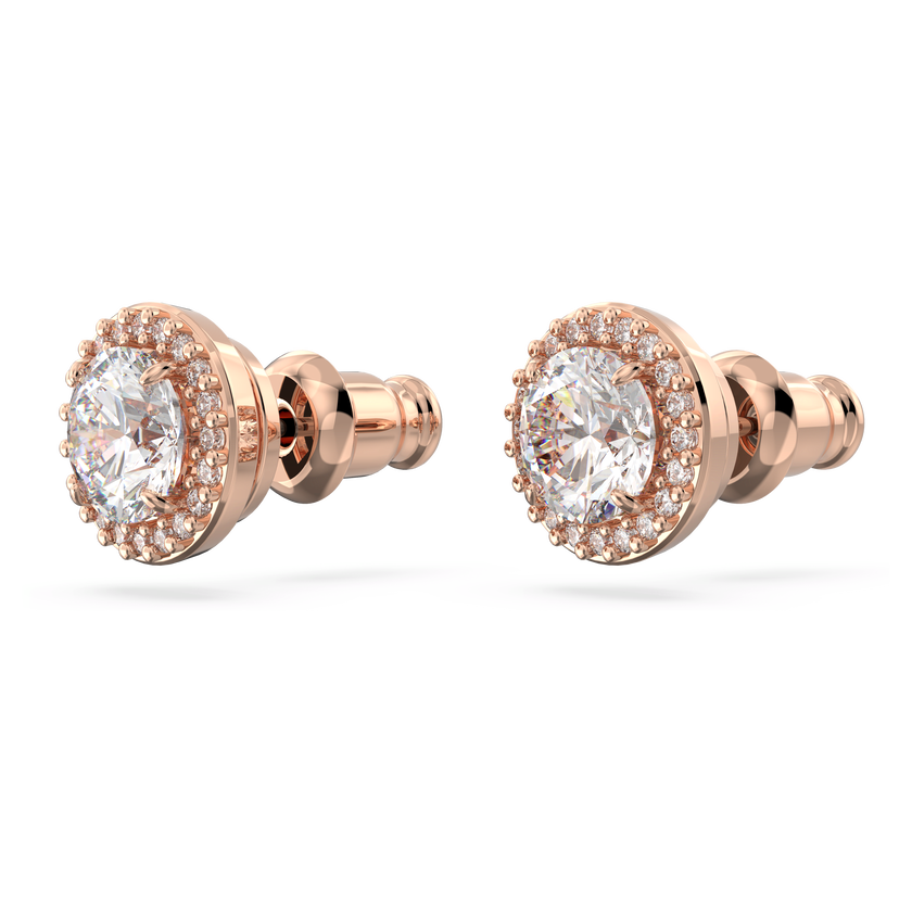 swarovski أقراط دبوسية una angelic، قطع مستدير، كريستالات متراصة، لون أبيض، طلاء ذهبي وردي