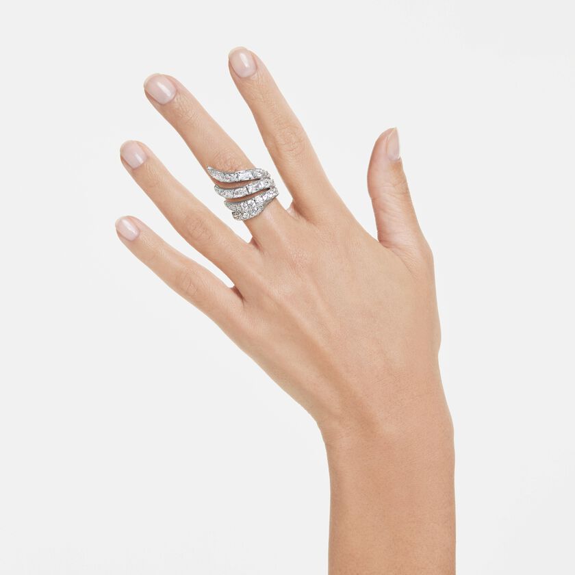 swarovski خاتم كوكتيل vienna، قطع متنوع، شكل بجعة، لون أبيض، طلاء روديوم