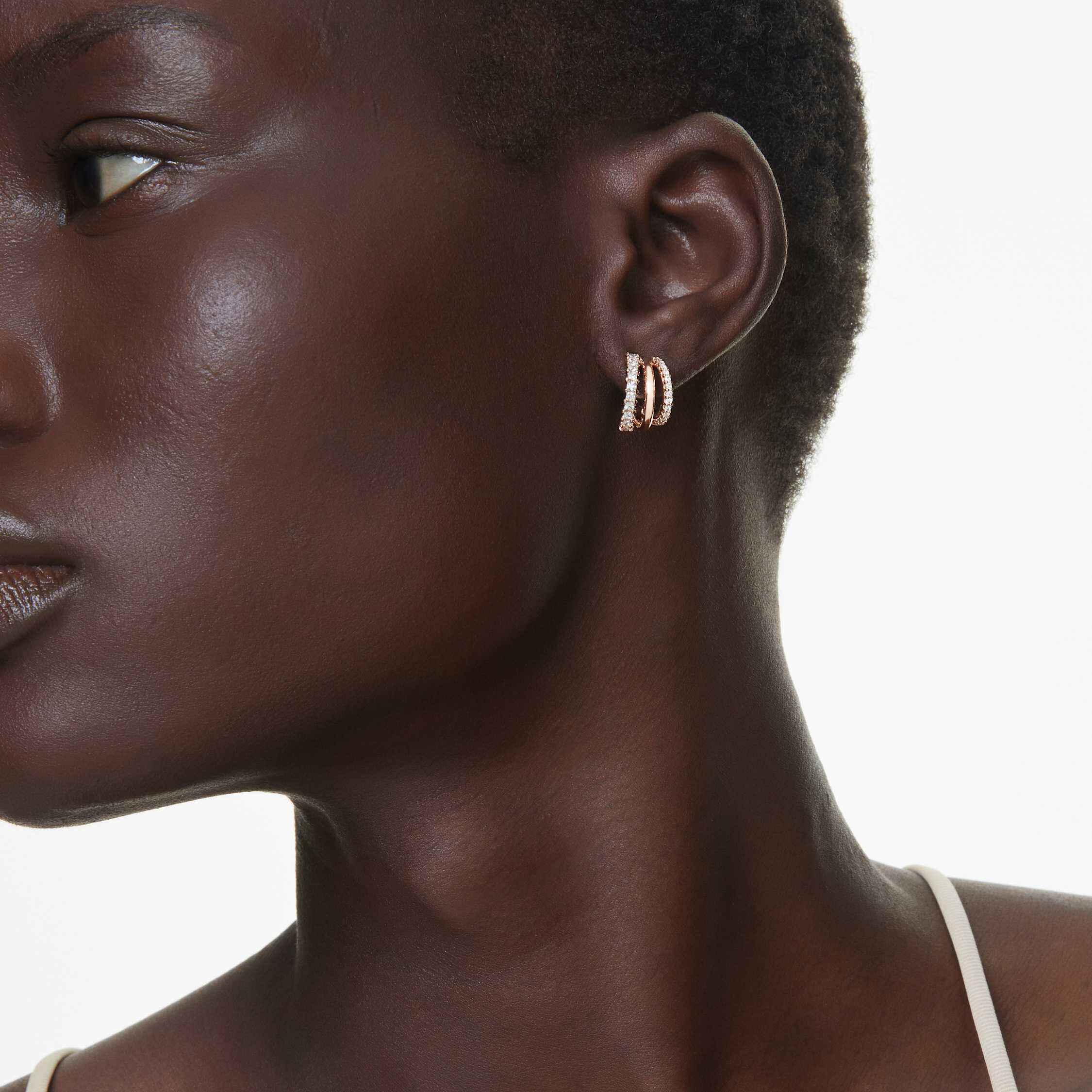 swarovski أقراط حلقية hyperbola، قطع متنوع، صغير، لون أبيض، طلاء باللون الذهبي الوردي