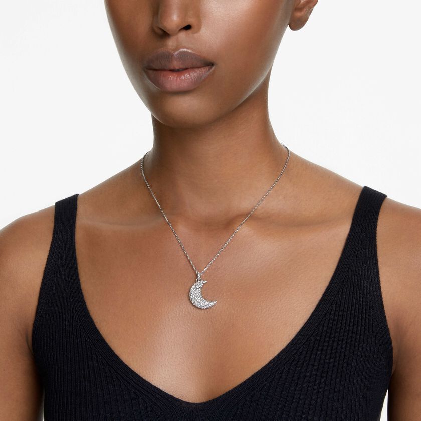 swarovski قلادة sublima، على شكل هلال، لون أبيض، طلاء روديوم