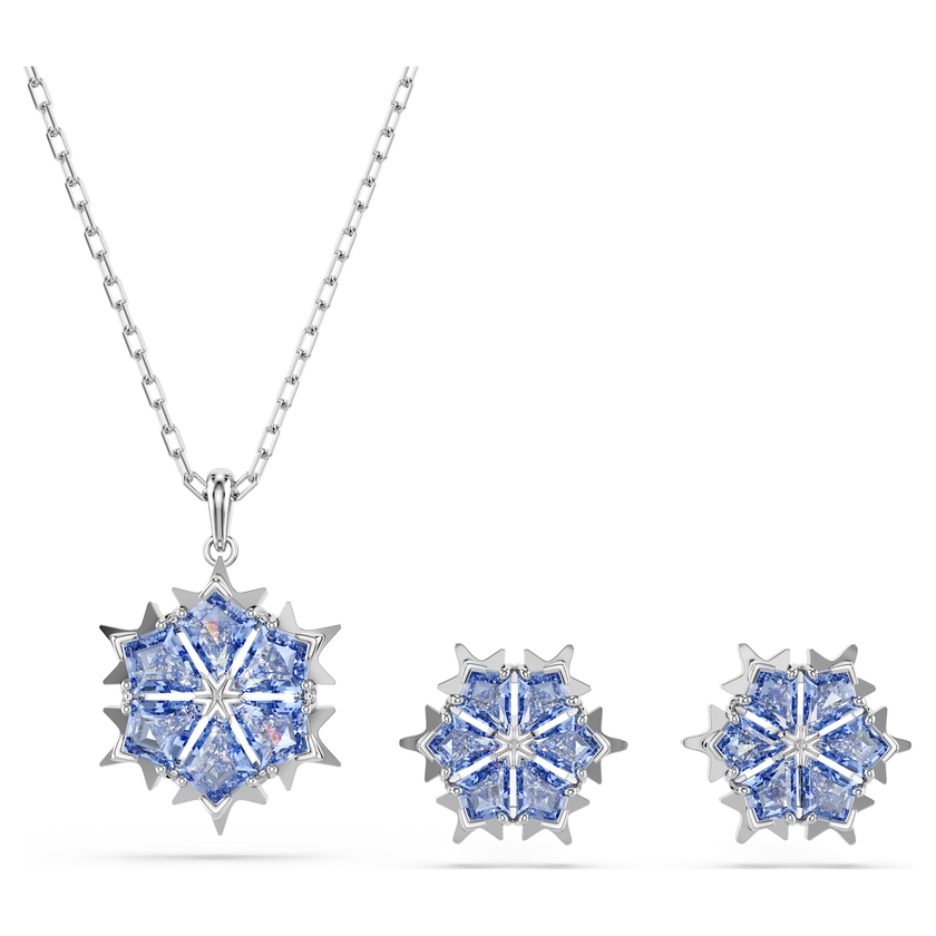 swarovski طقم magic، شكل ندفة ثلج، لون أزرق، طلاء روديوم