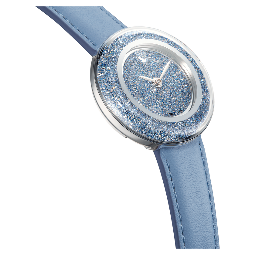 swarovski ساعة يد crystalline lustre، صناعة سويسرية، سوار جلد، لون أزرق، ستانلس ستيل