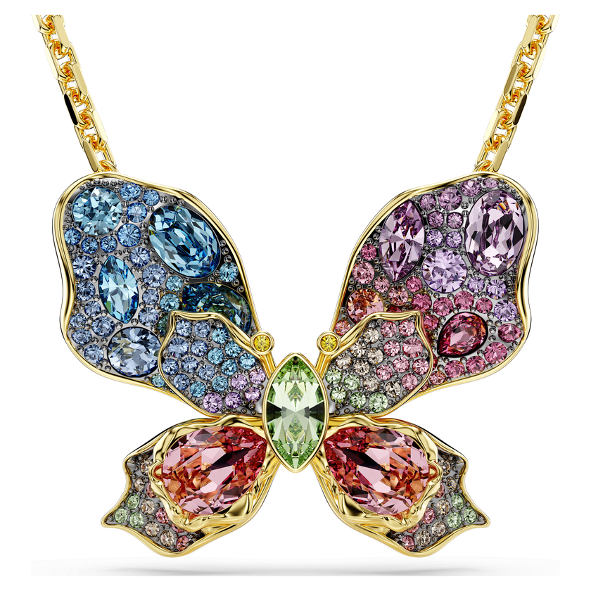 swarovski قلادة وبروش idyllia، قطع متنوع، كريستالات مُتراصَّة، شكل فراشة، ألوان متعددة، لمسة نهائية من معادن مختلطة