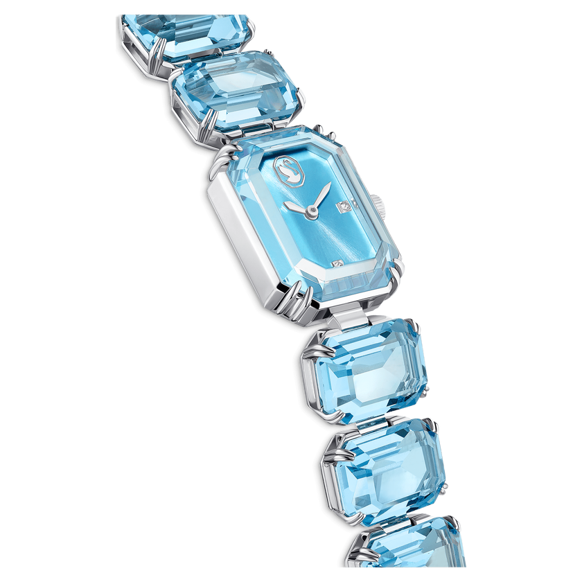 swarovski ساعة يد، سوار مرصع بأحجار مثمنة الشكل، لون أزرق، ستانلس ستيل