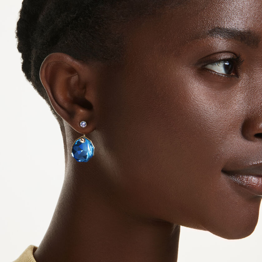 swarovski أقراط بحلية خلفية gema، لون أزرق، طلاء باللون الذهبي