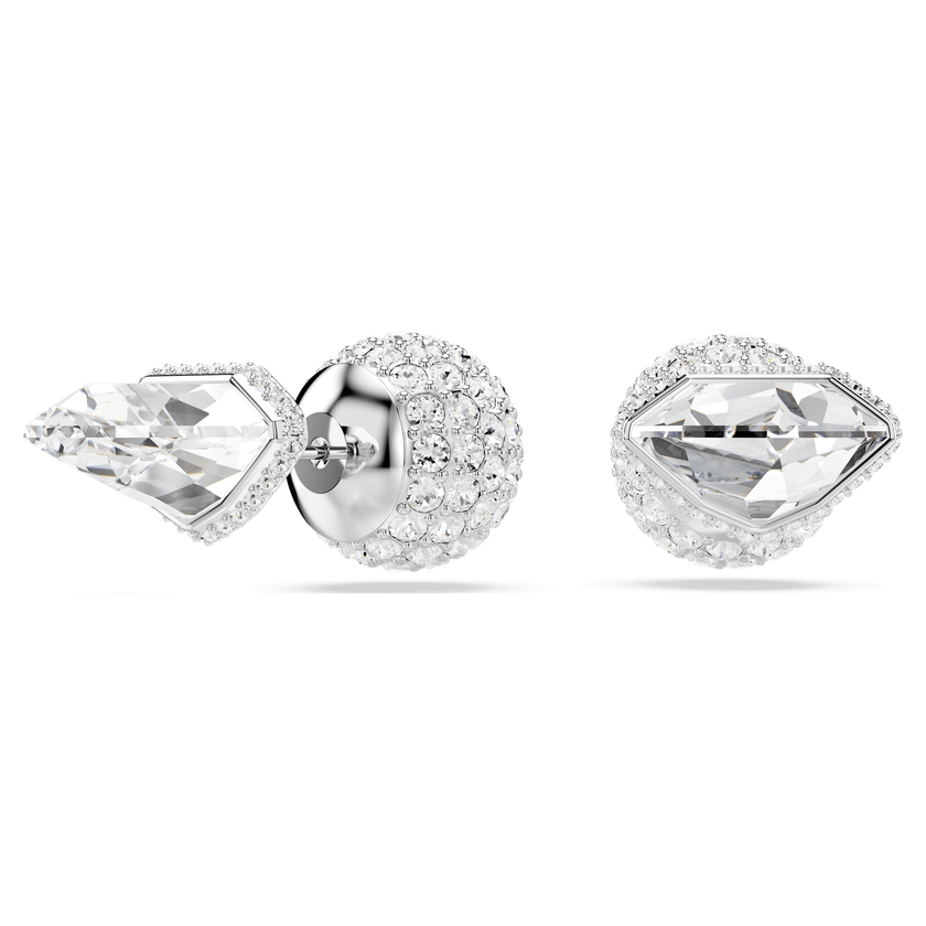 swarovski أقراط دبوسية lucent، أحجار كريستال صغيرة متراصة، شكل كرة، لون أبيض، طلاء روديوم
