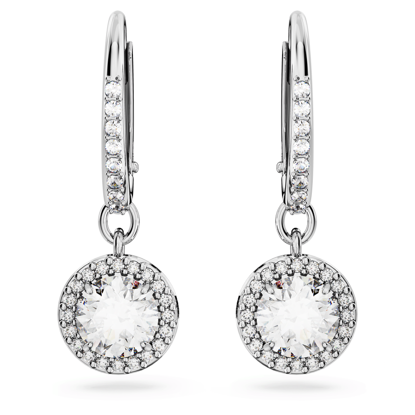 swarovski أقراط متدلية una angelic، قطع مستدير، كريستالات متراصة، لون أبيض، طلاء روديوم