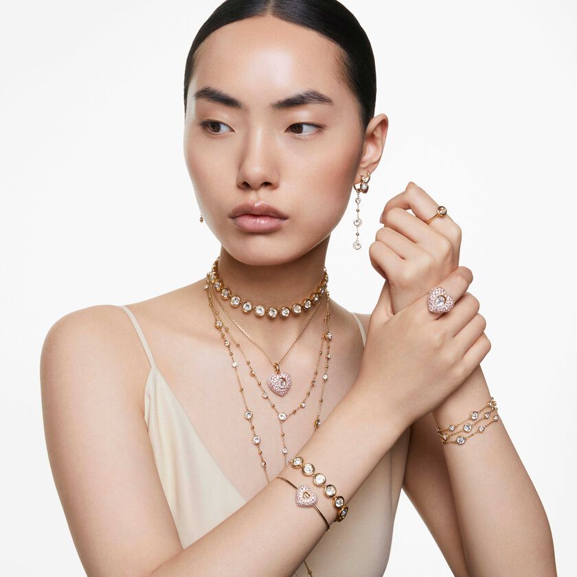 swarovski عقد imber على شكل حرف y، قطع مُستدير، تصميم متباين، لون أبيض، طلاء بلون ذهبي
