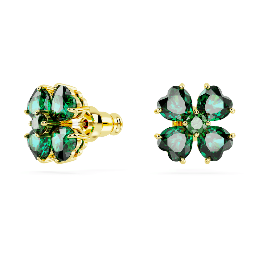 swarovski أقراط دبوسية idyllia، على شكل زهرة برسيم، لون أخضر، طلاء بلون ذهبي