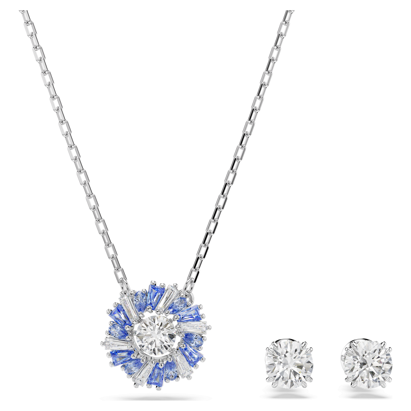 swarovski طقم idyllia، قطع متنوع، على شكل زهرة، لون أزرق، طلاء روديوم