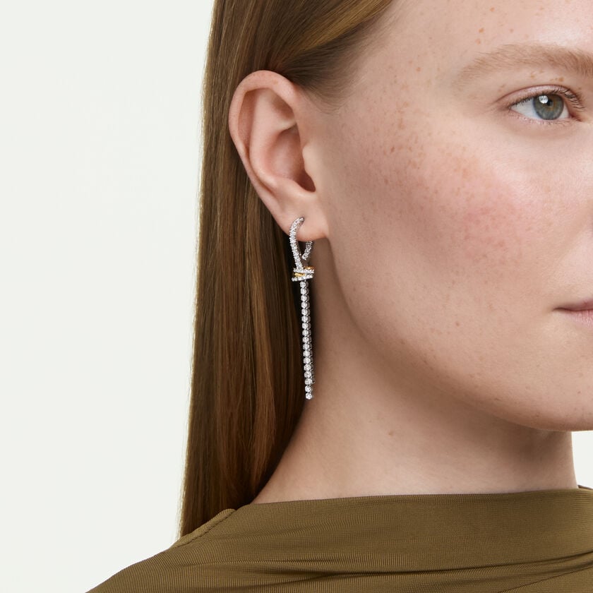 swarovski أقراط متدلية hyperbola، قطع مستدير، عقدة، لون أبيض، لمسة نهائية من معادن مختلطة