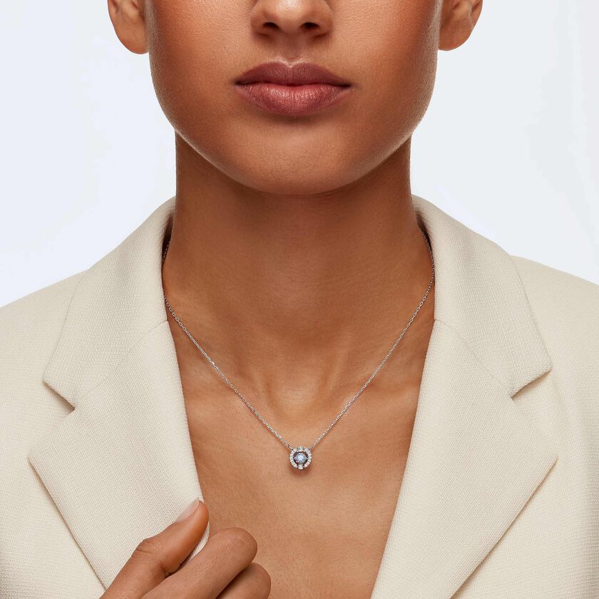swarovski عقد una، قطع مستدير، لون أزرق، طلاء روديوم