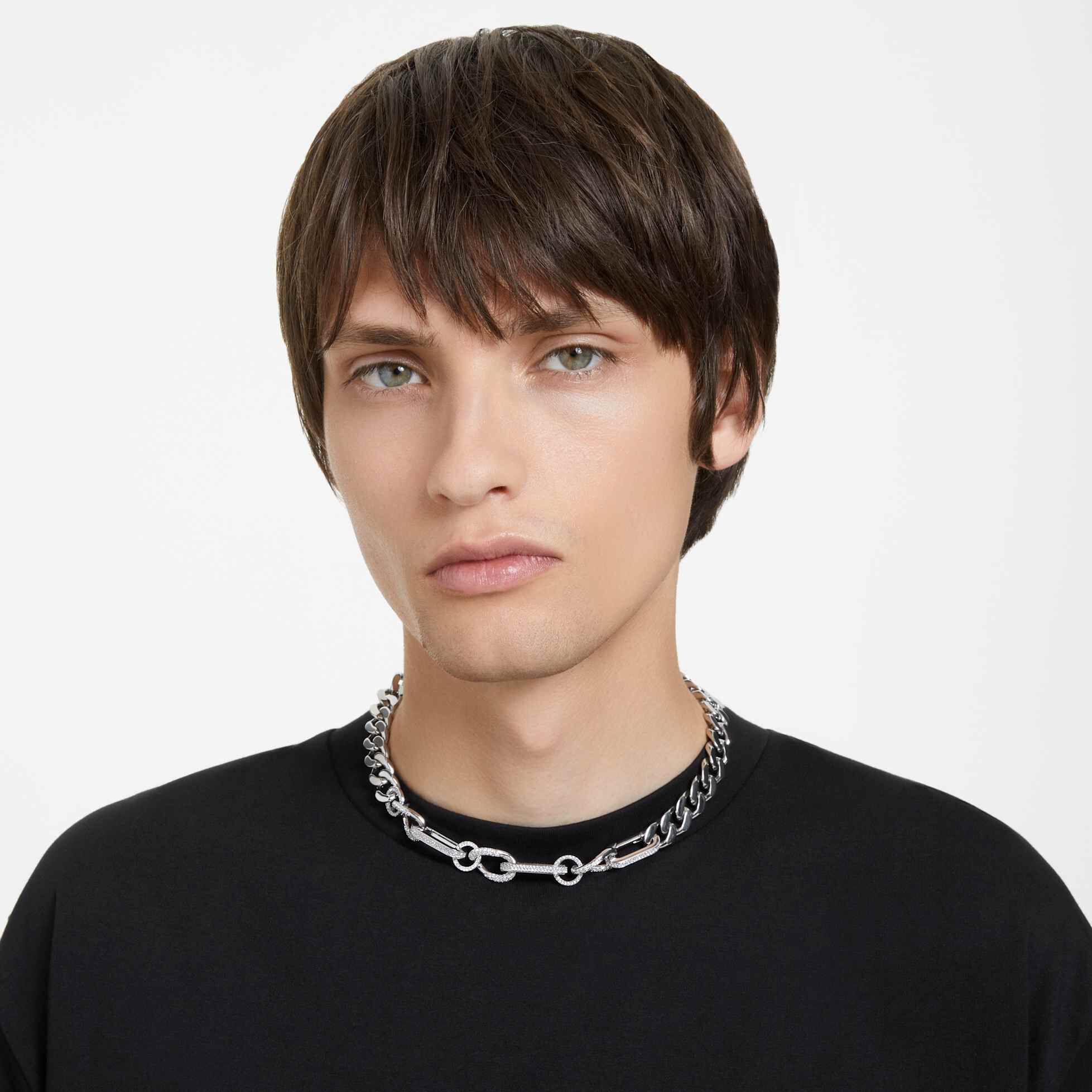 swarovski عقد dextera، مزدان بكريستالات متراصة، تصميم متميز، حلقات متنوعة، لون أبيض، طلاء روديوم