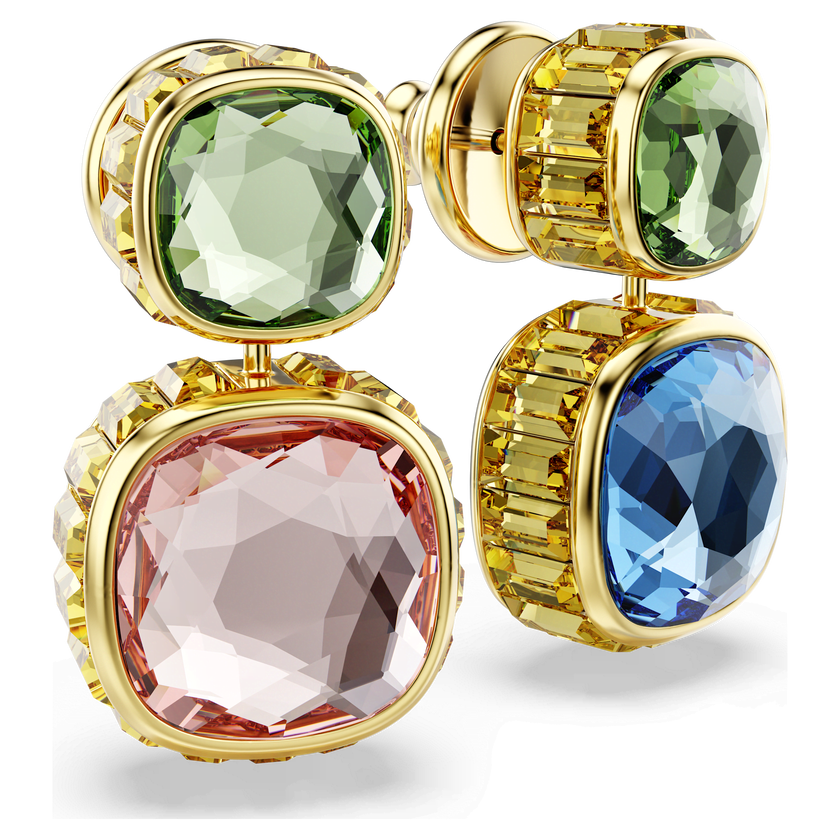 swarovski أقراط متدلية chroma، قطع على شكل وسادة، ألوان متعددة، طلاء باللون الذهبي
