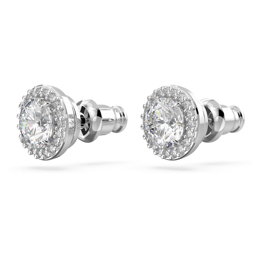 swarovski أقراط دبوسية una angelic، قطع مستدير، كريستالات متراصة، لون أبيض، طلاء روديوم