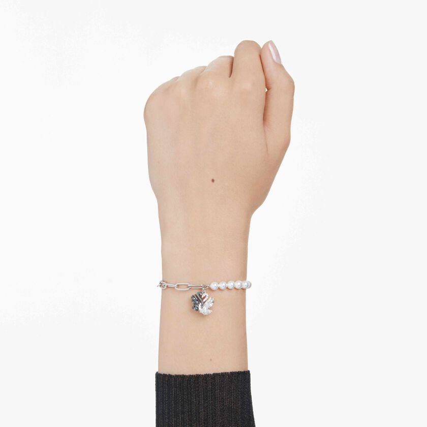 swarovski سوار swan، لآلئ كريستال، شكل بجعة، لون أسود، طلاء روديوم