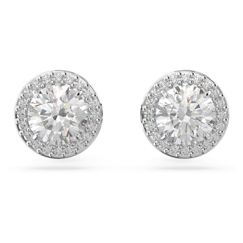 swarovski أقراط دبوسية una angelic، قطع مستدير، كريستالات متراصة، لون أبيض، طلاء روديوم