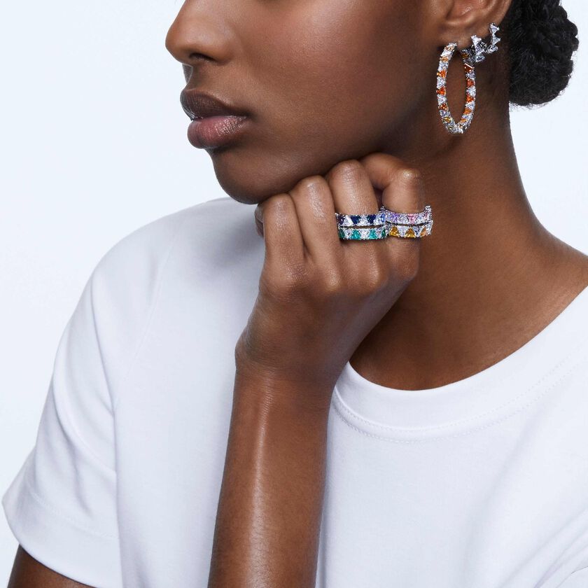 swarovski خاتم كوكتيل matrix، قطع مثلث، لون أخضر، طلاء روديوم
