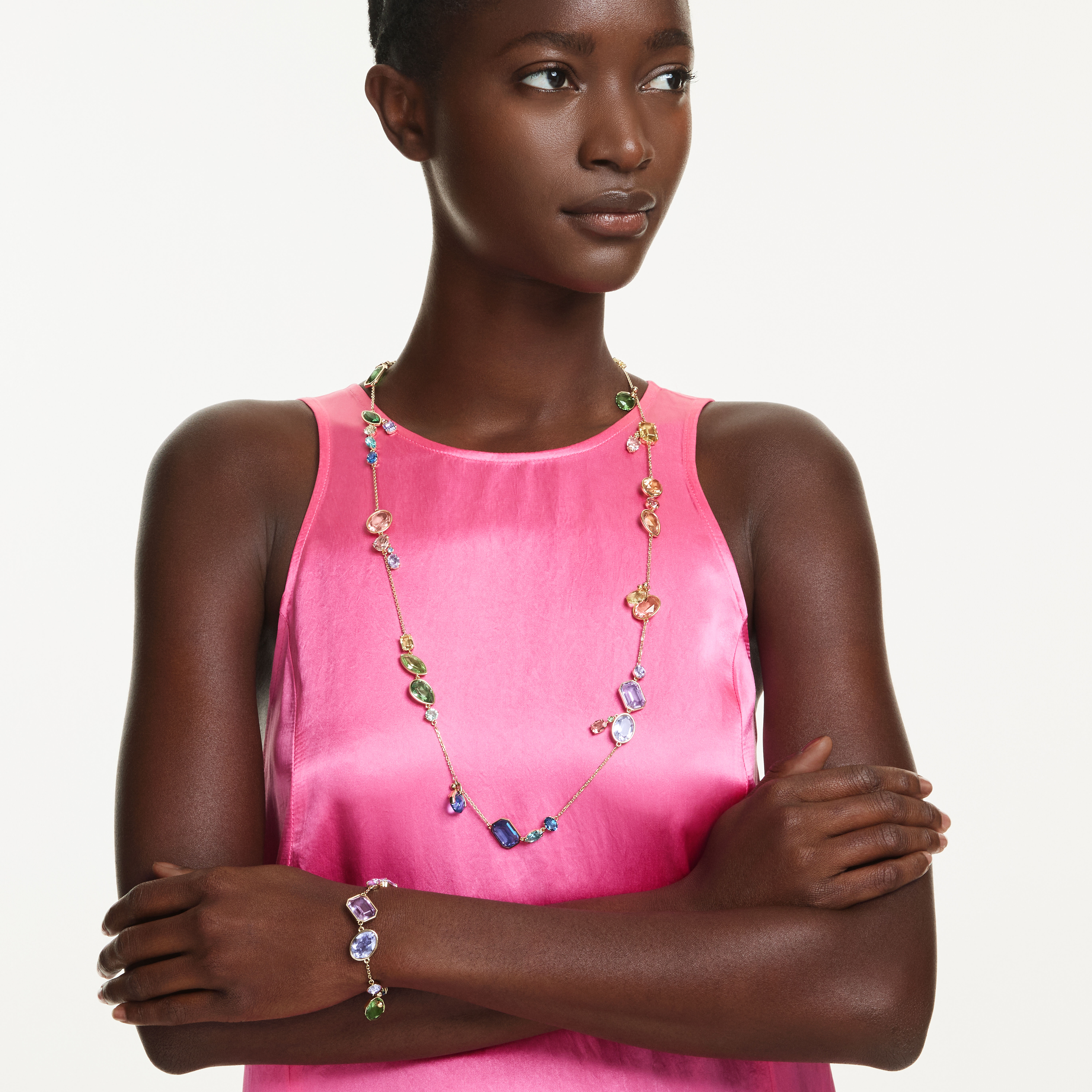 swarovski سلسلة gema، قطع متنوع، ألوان متعددة، طلاء باللون الذهبي